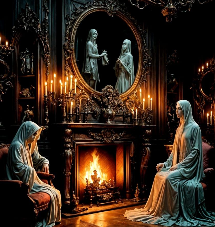 Baroque Mansion Ghosts Wander Fireplace