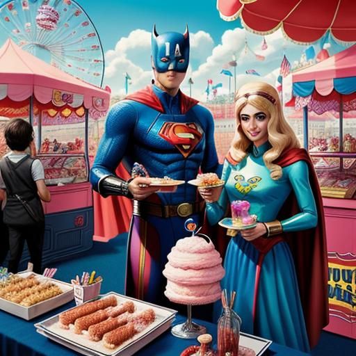 Superheroes Enjoying Fair Food in Joe Fenton Style