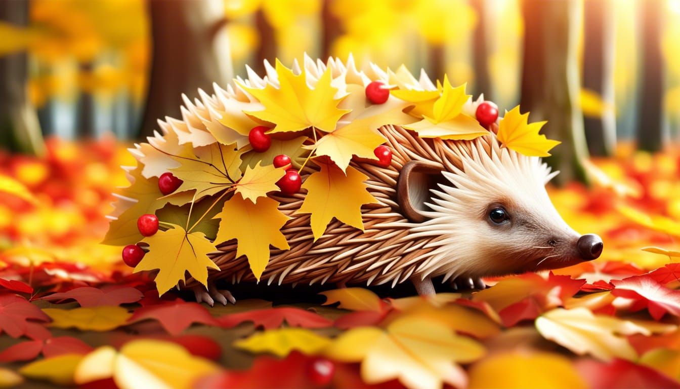 Cherry Blossom Hedgehog in Autumn Forest