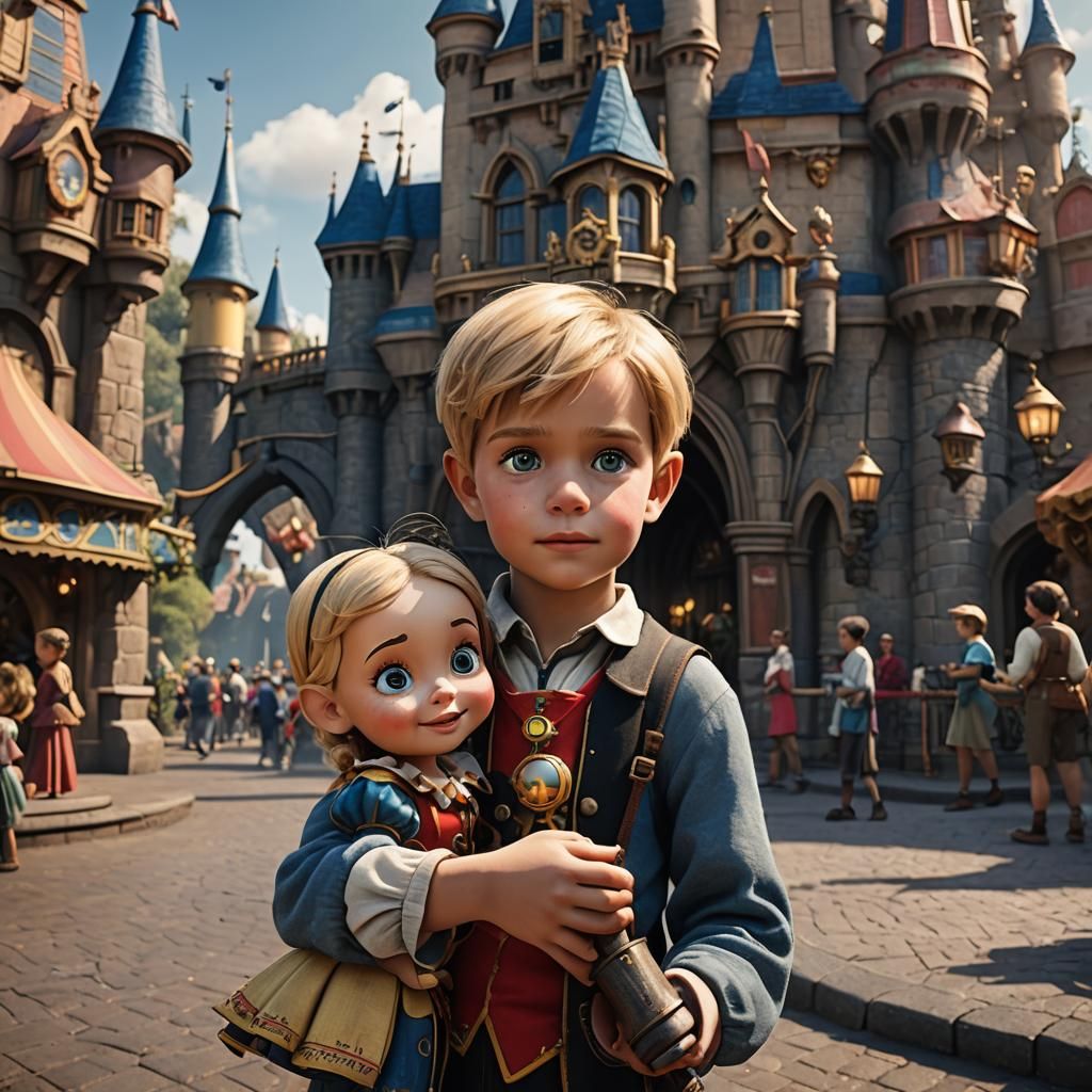 Child with Pinocchio Doll in Disneyland