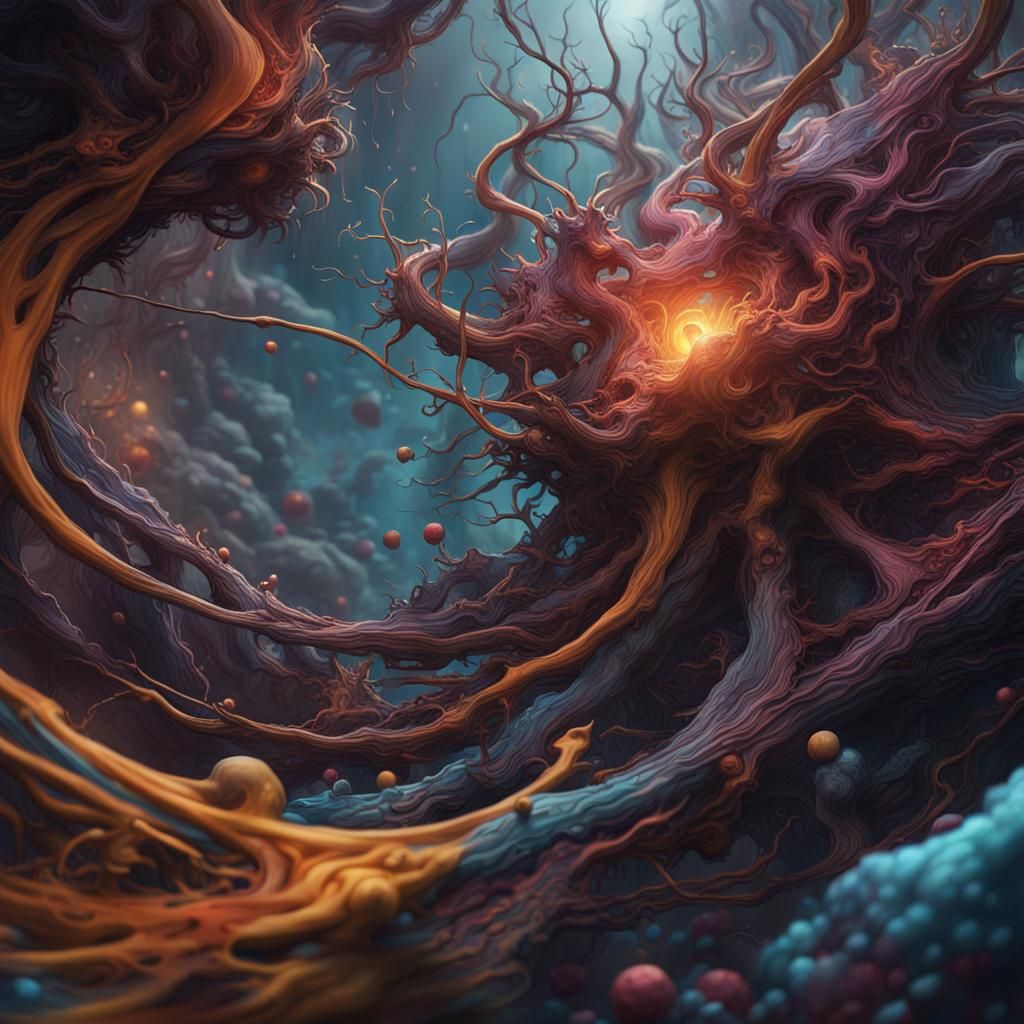 Abstract Neural Network Visualized as Detailed Matte Paintin...