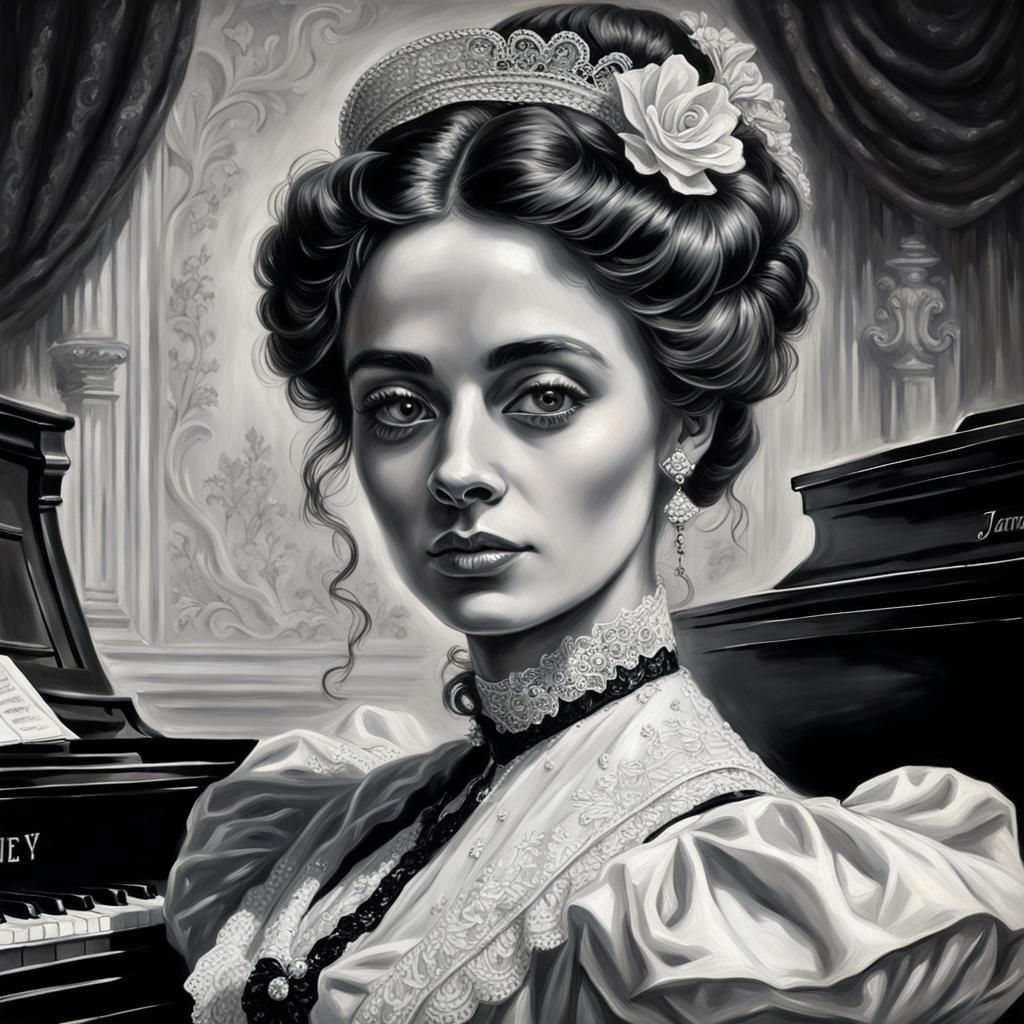 Victorian Woman Portrait in Black and White