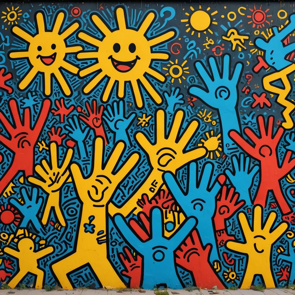 Mural "GIVE ME FIVE" by Keith Haring