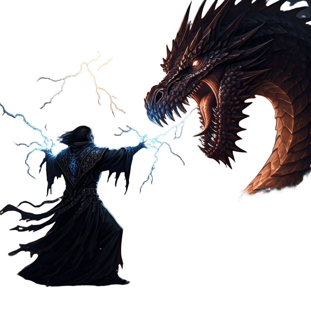 Epic Dark Wizard vs Dragon in Dark Fantasy Style
