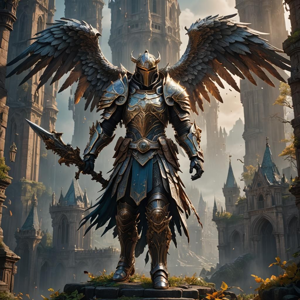 Fantastical Angel Knight in Detailed Matte Painting