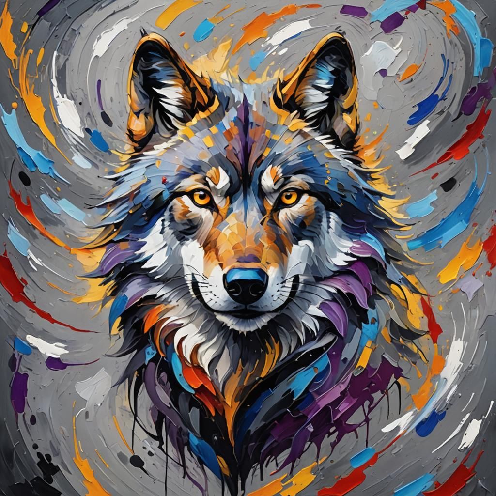 Wolf Head in Neo-Impressionist Expressionist Style