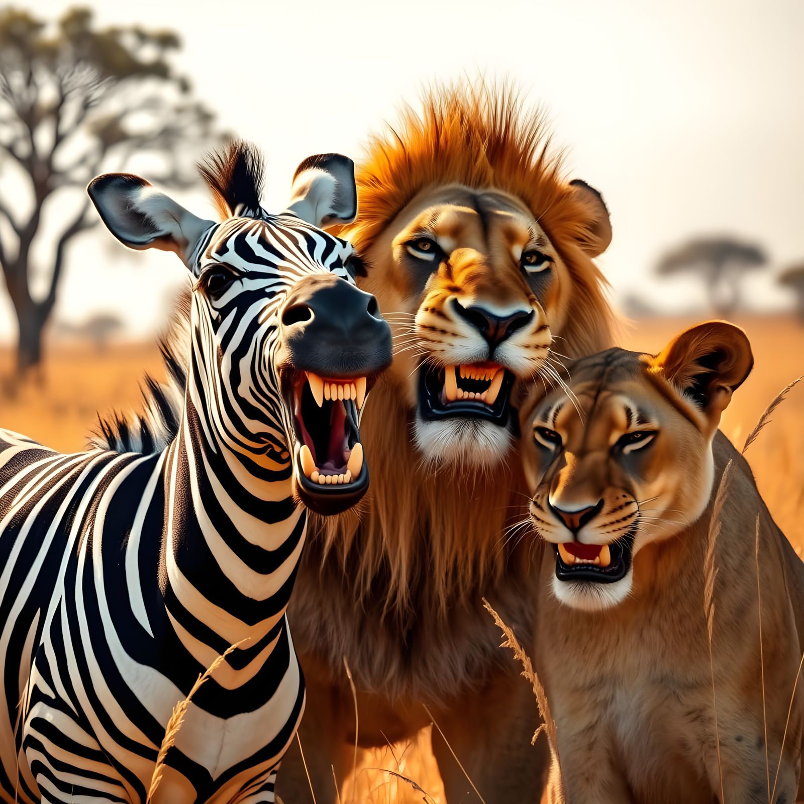 Zebras and Lioness Share a Laugh on the Savannah