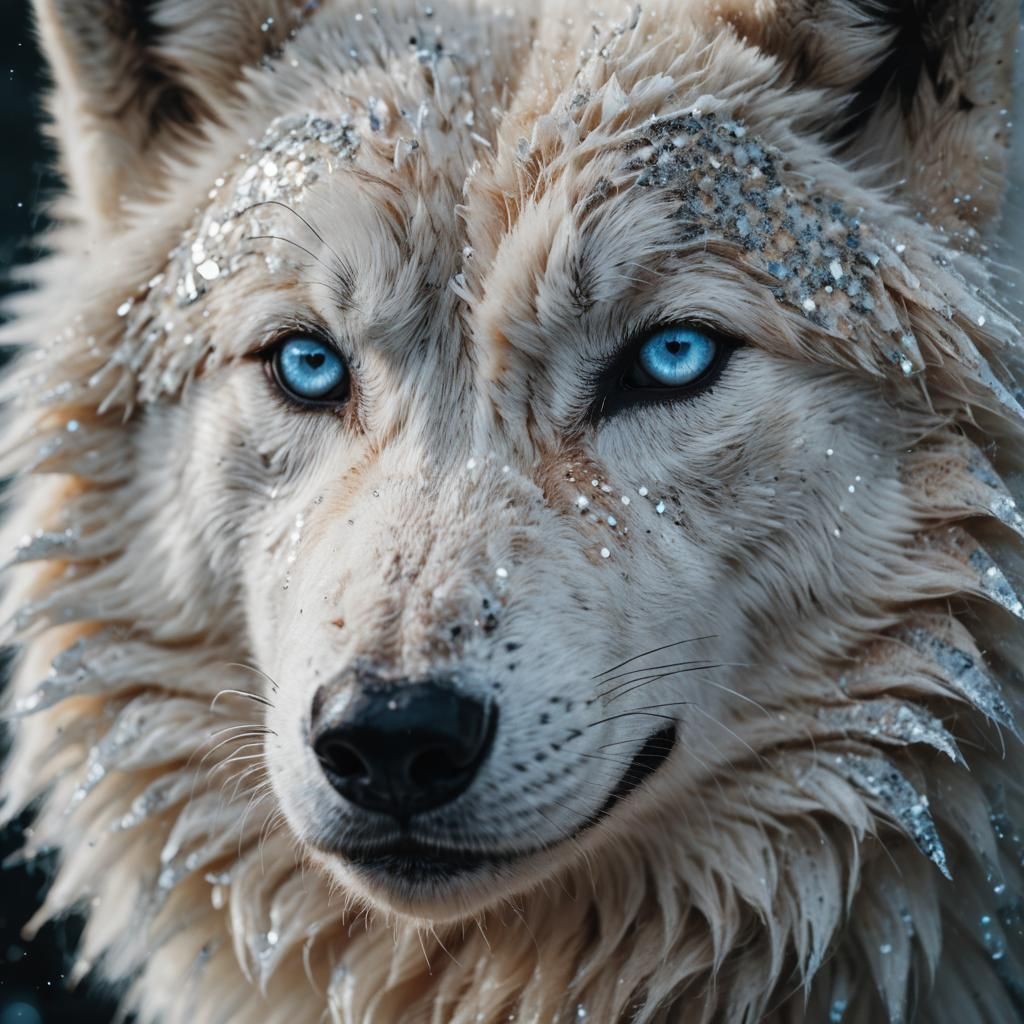 White Wolf with Blue Eyes and Glitter Fur