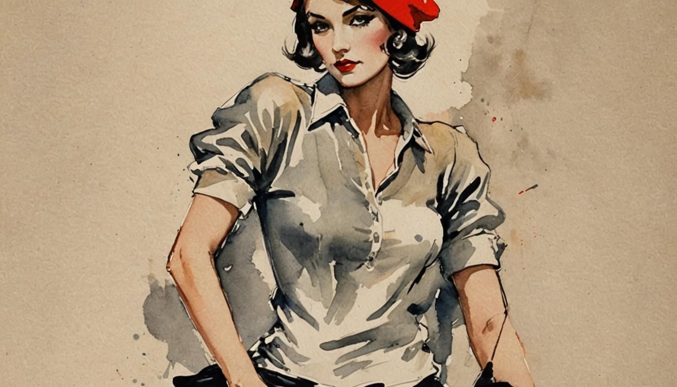 Exotic Showgirl in 1970s French Watercolor Style