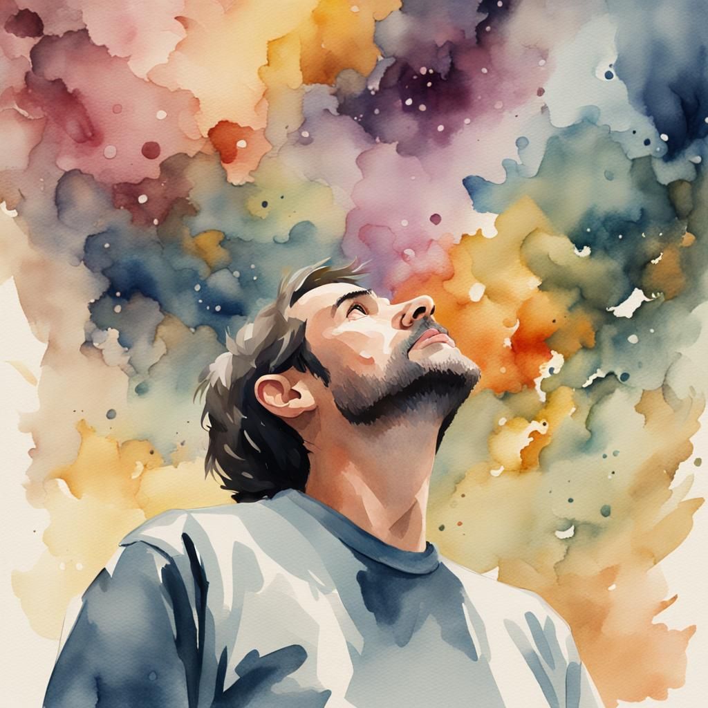 Person Looks at Ceiling in Watercolor Style