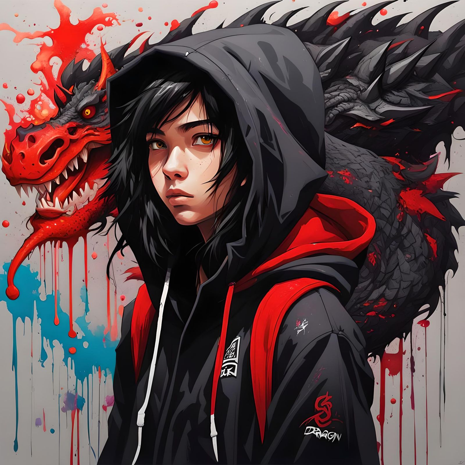 Teenage Girl with Dragon Tail in Graffiti Art