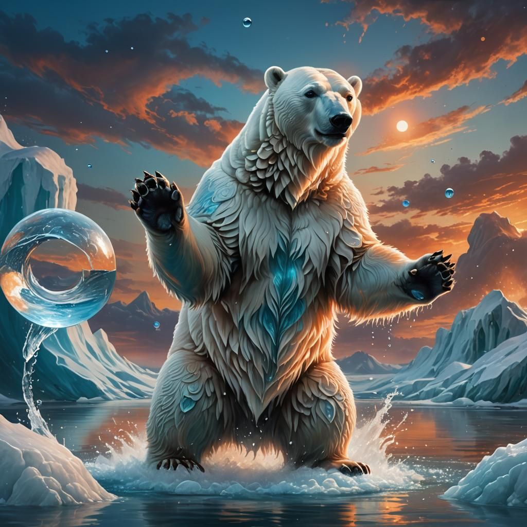 Polar Bear Waterbending in Fantasy Art Nouveau Style