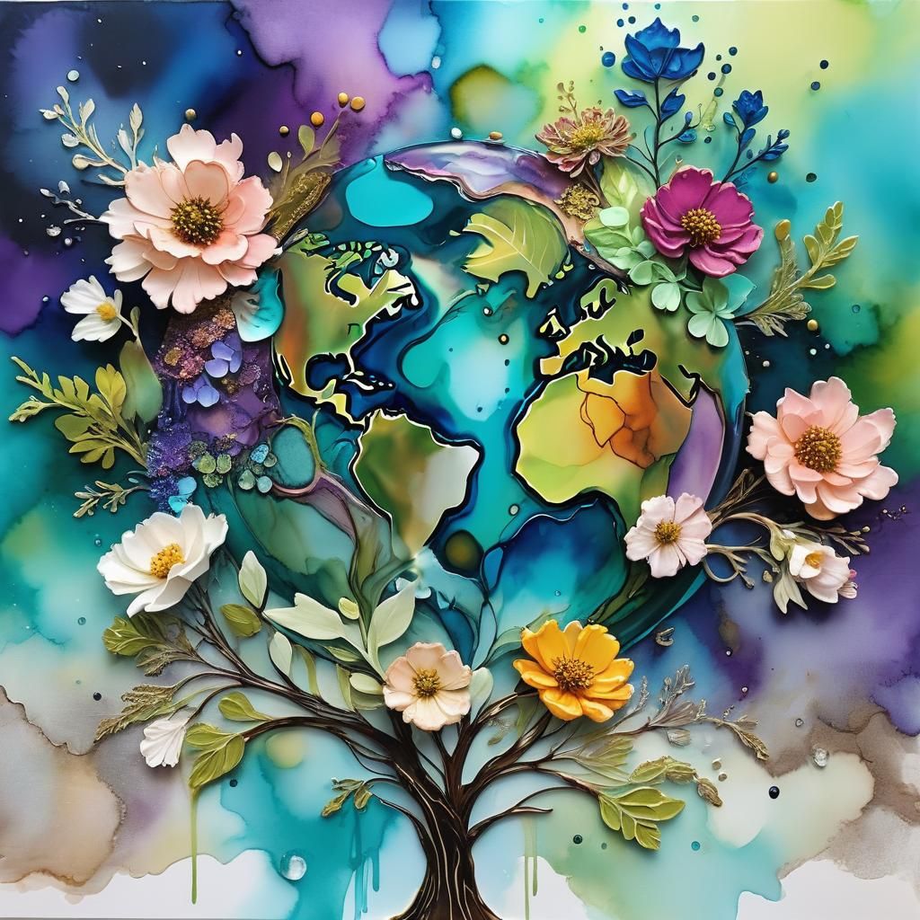 Alcohol Ink Earth: A Blooming, Colorful World