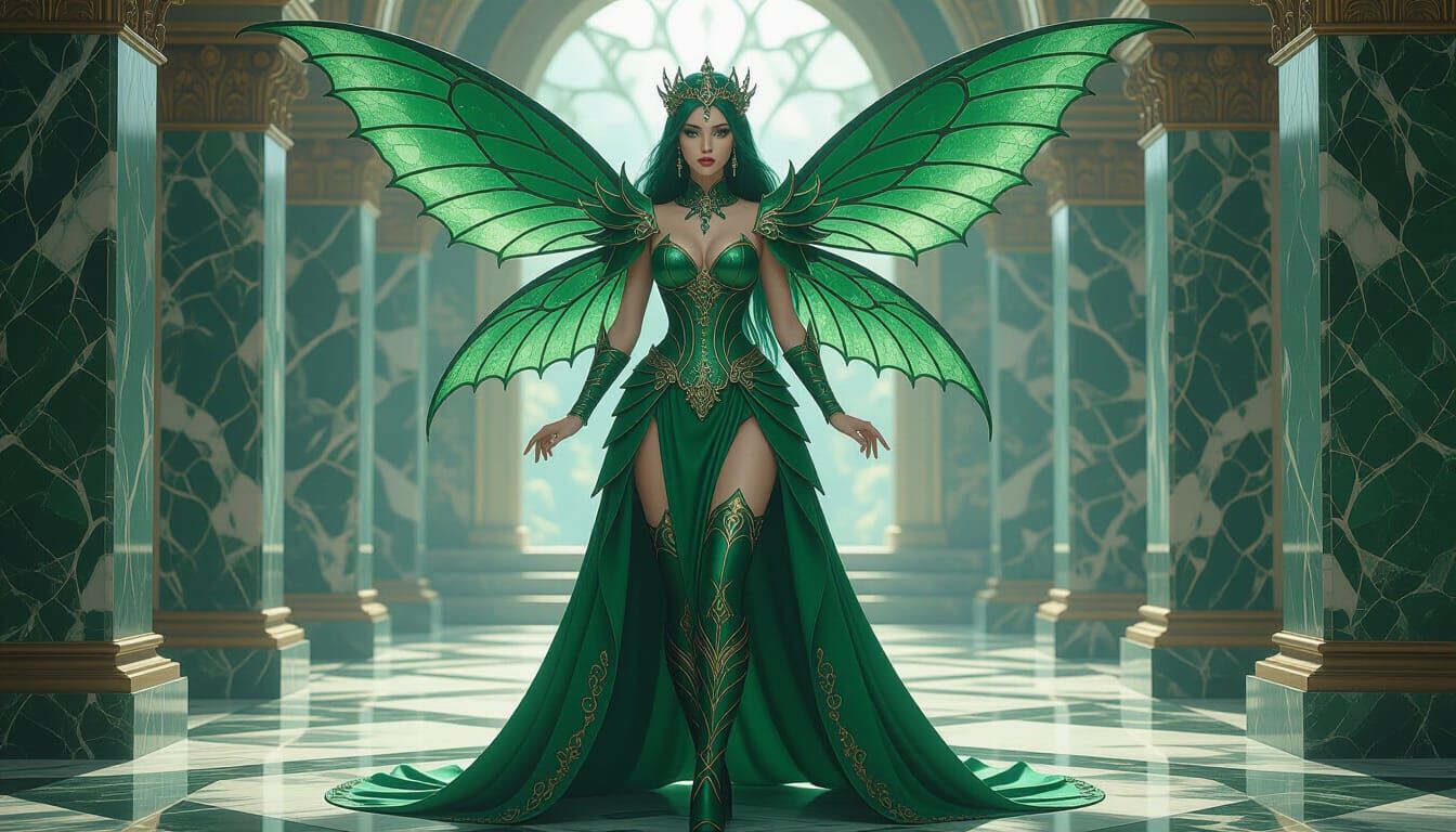 Regal Steampunk Faerie Queen in Jade Chamber