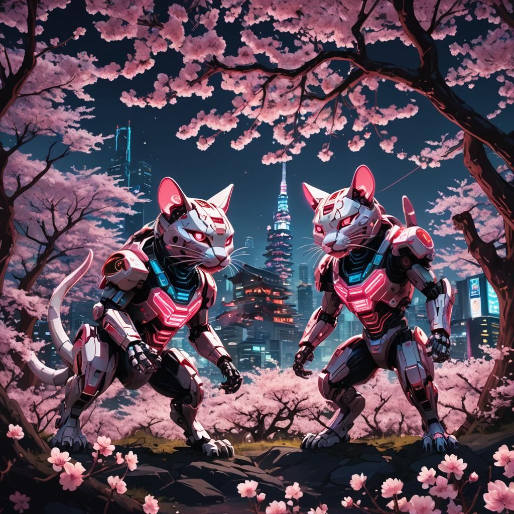 Mecha Battle in Neon Tokyo: Sci-Fi Digital Art