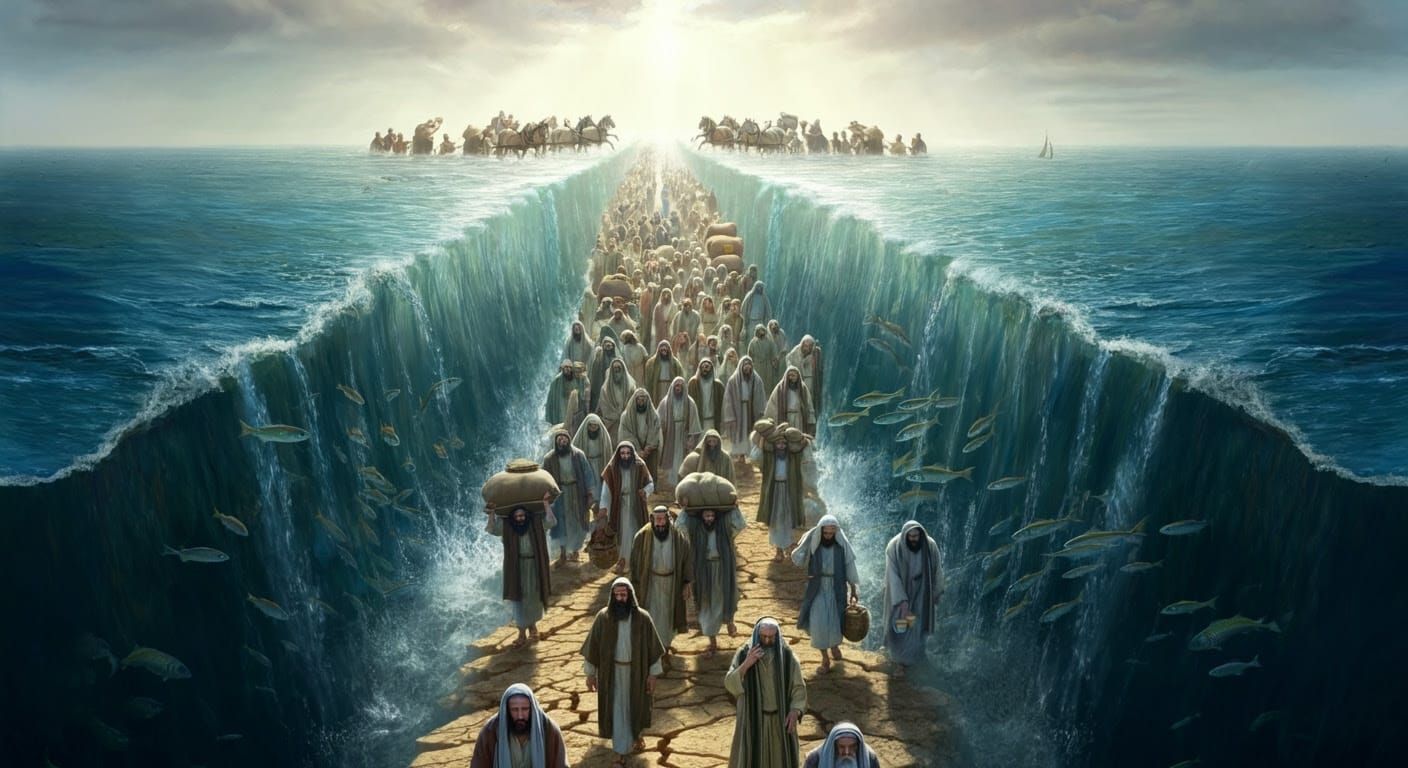 Miraculous Crossing Through Parting Seas in a Dramatic Bibli...