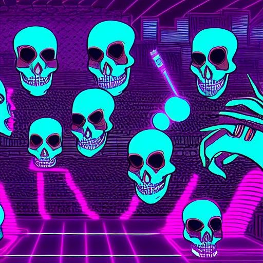 Neon Skeletons in Synthwave Retro Style