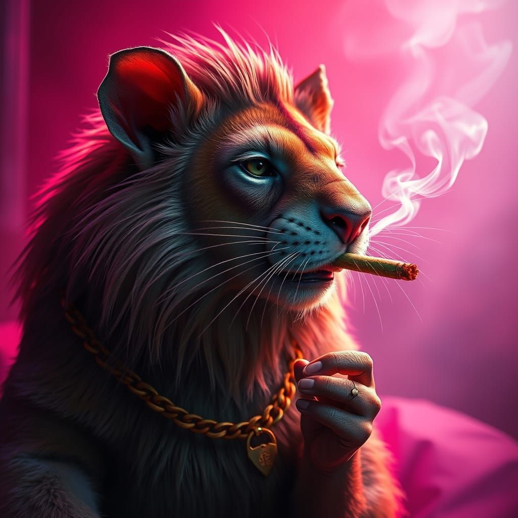 Lion Rat Hybrid Smokes Joint in Vibrant, Hyperrealistic Styl...
