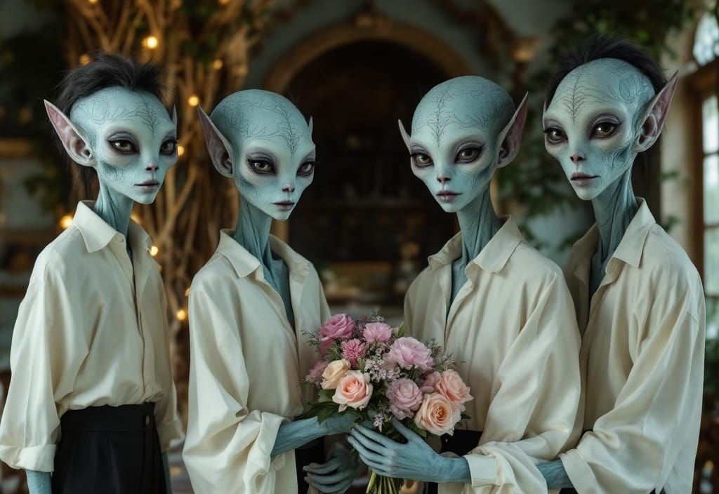 Contented Alien Family in Elaborate Home