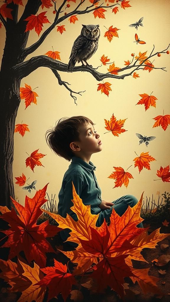 Dreamlike Autumn Scene with Fairy in Rayograph Style