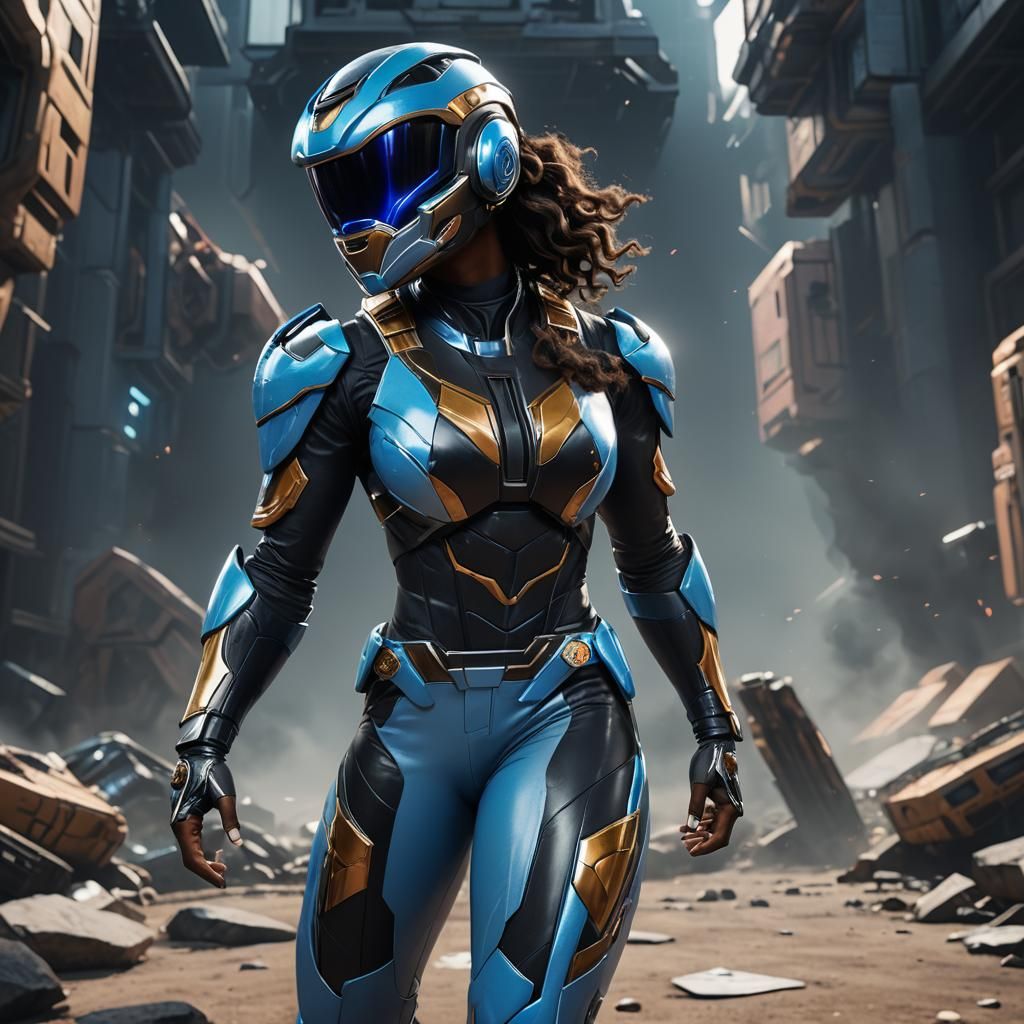 Black Space Ranger in Baby Blue: 3D Game Art