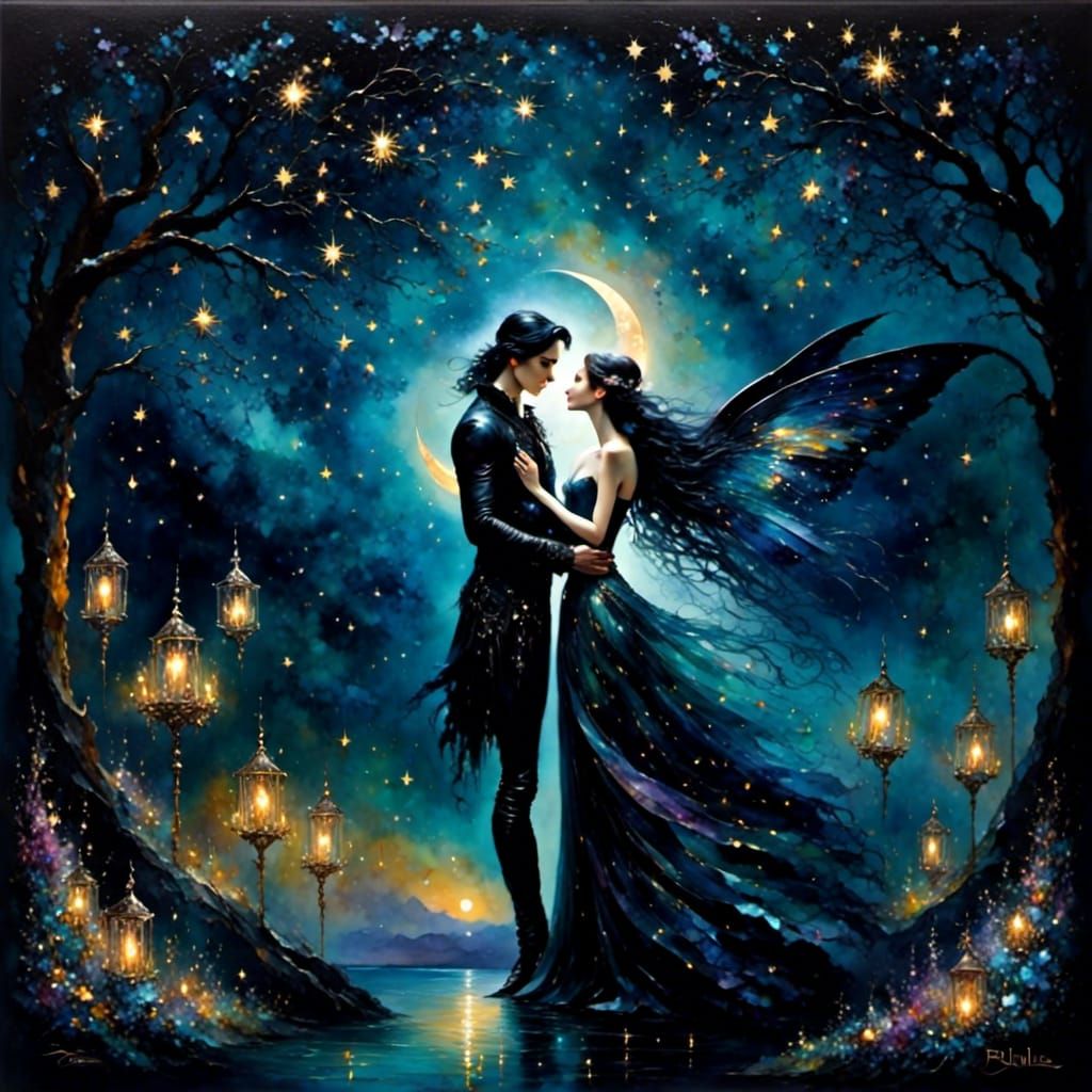 Gothic Lovers in Dark Watercolor Light