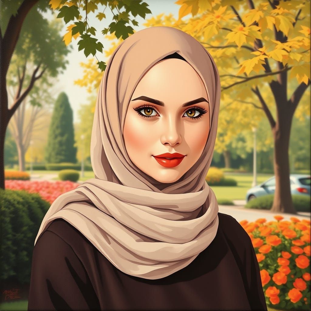 Minimalist Oil Painting of Woman in Hijab