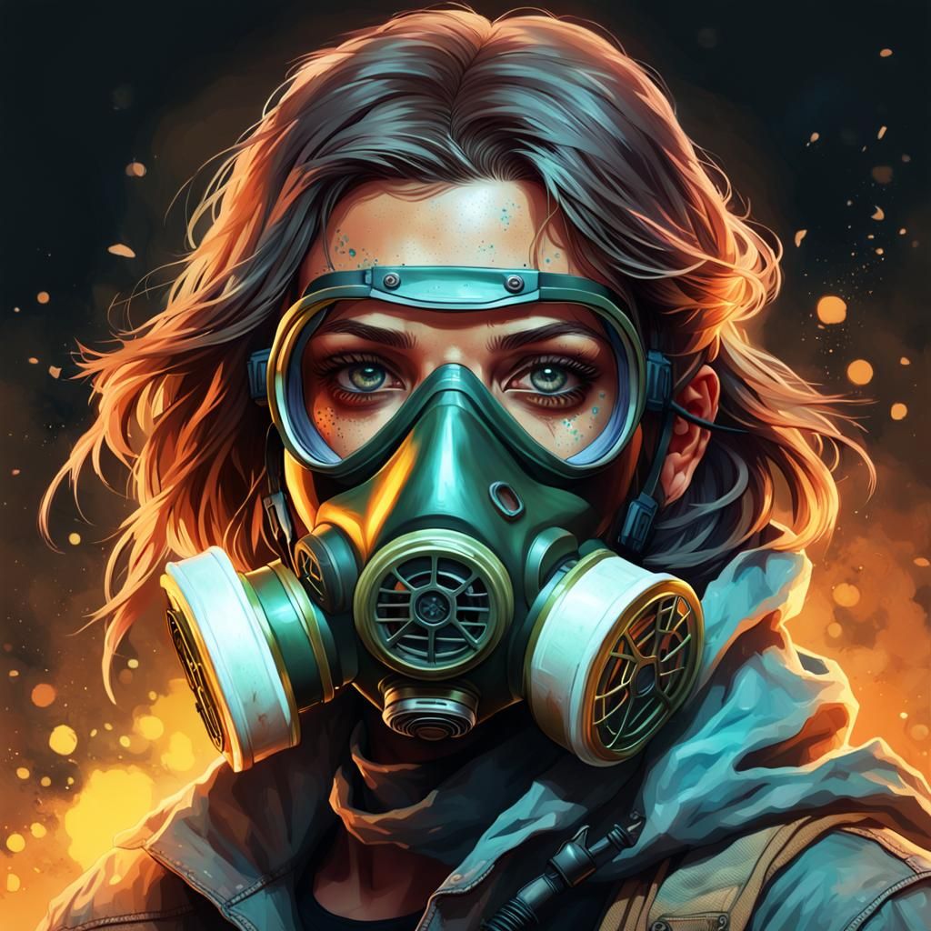 Woman with Gas Mask: Hyperdetailed Concept Art