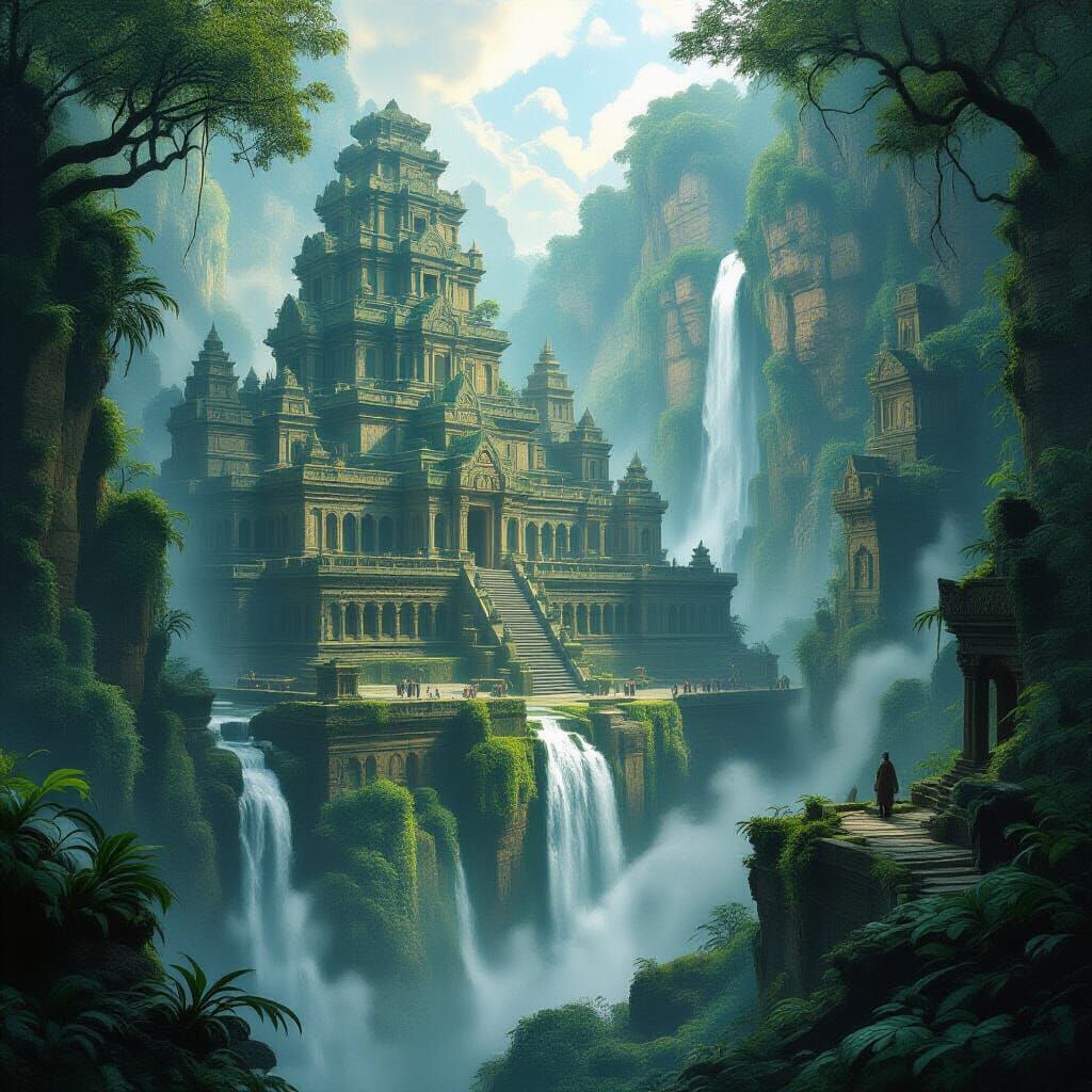 Lost City Integrated with Colossal Waterfall and Jungle