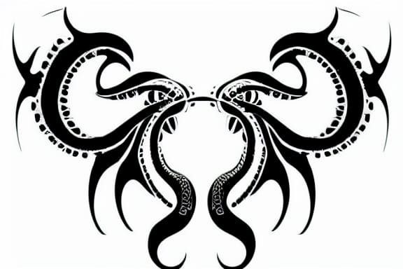 Lovecraftian Tribal Tattoo Design with Cthulhu Glyphs