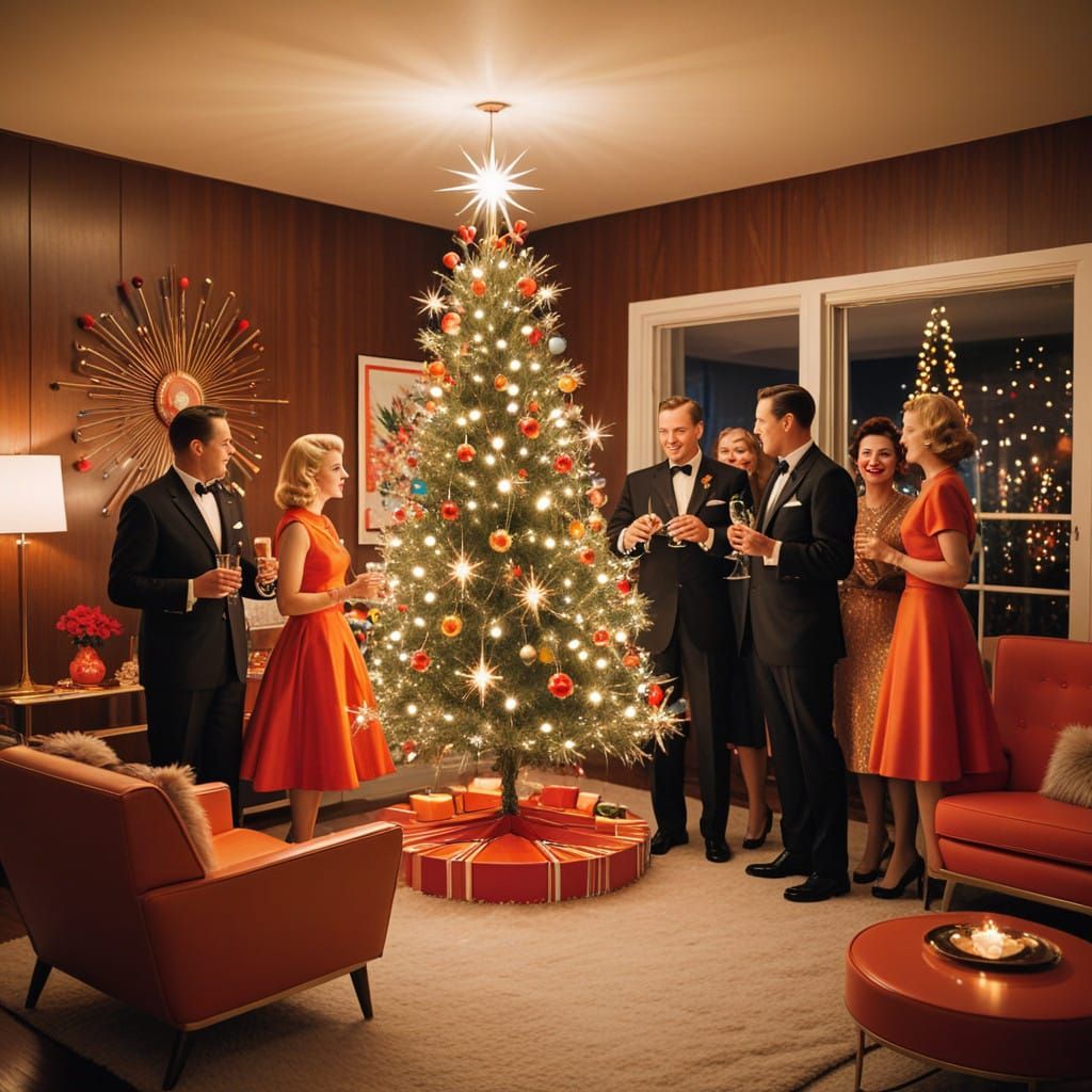 Glamorous Mid-Century Holiday Soiree in Retro Style
