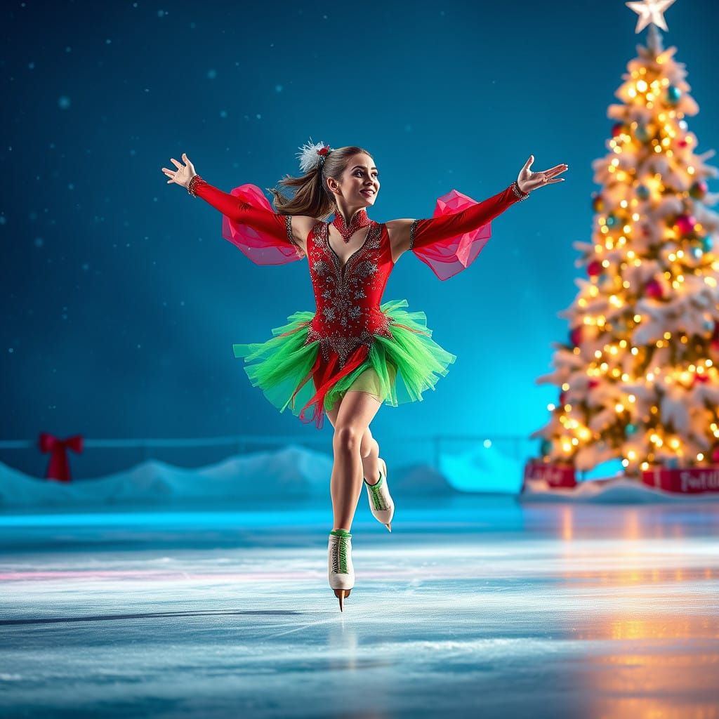 Winter Wonderland Figure Skater in Vibrant Holiday Attire