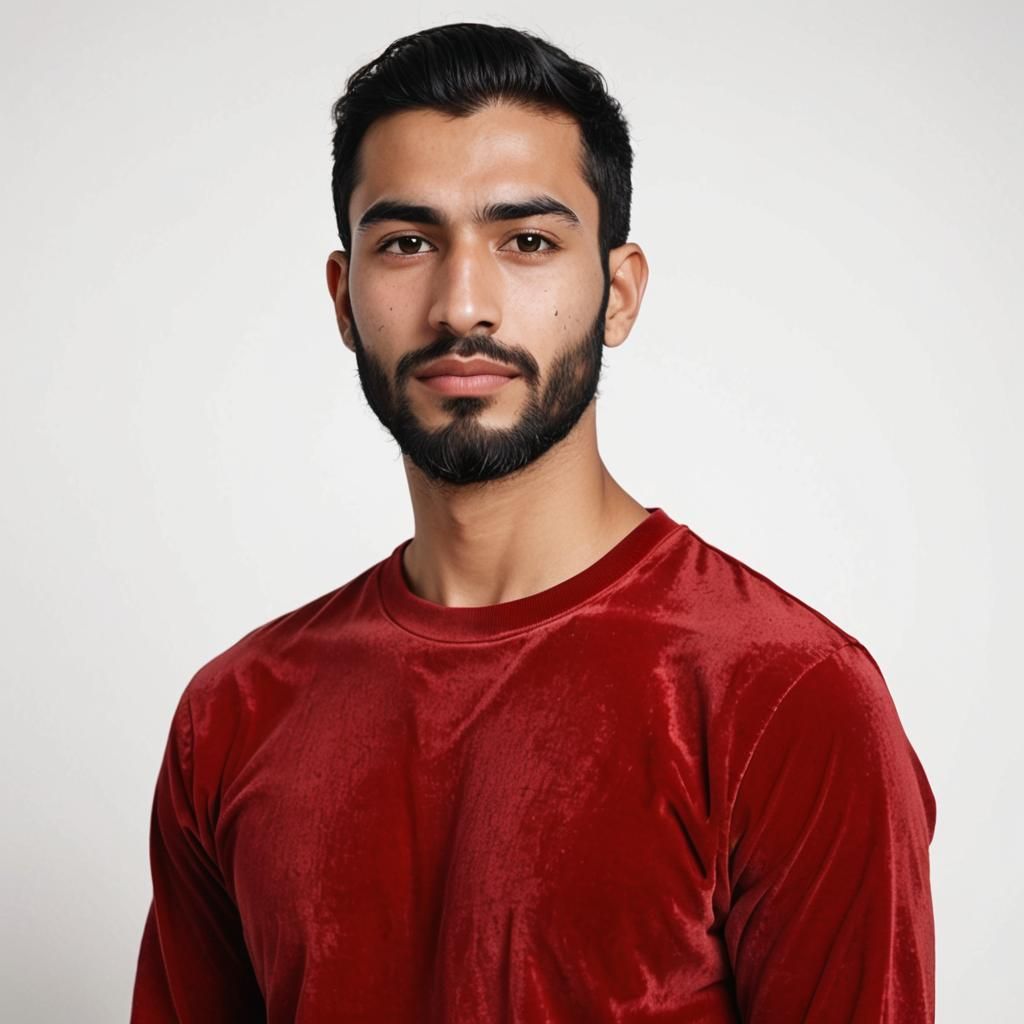 Stunning Young Arab Man in Red Velvet T-Shirt