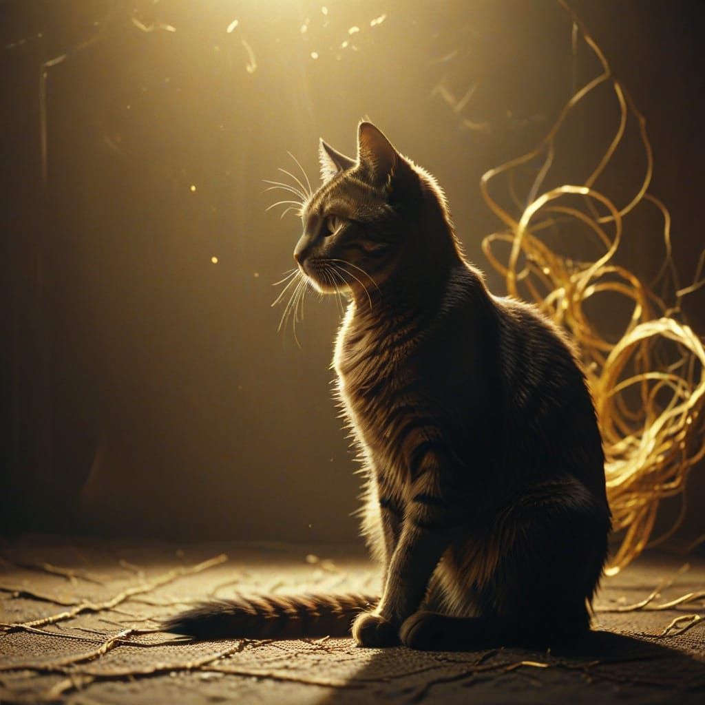 Cat Silhouette Woven From Gold Metallic Thread