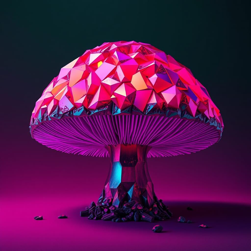 Iridescent Mushroom in Geometric Biopunk Style
