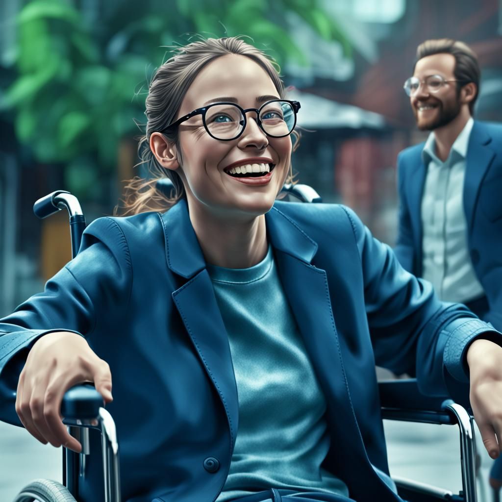 Joyful Woman in Wheelchair: Splash Art Portrait