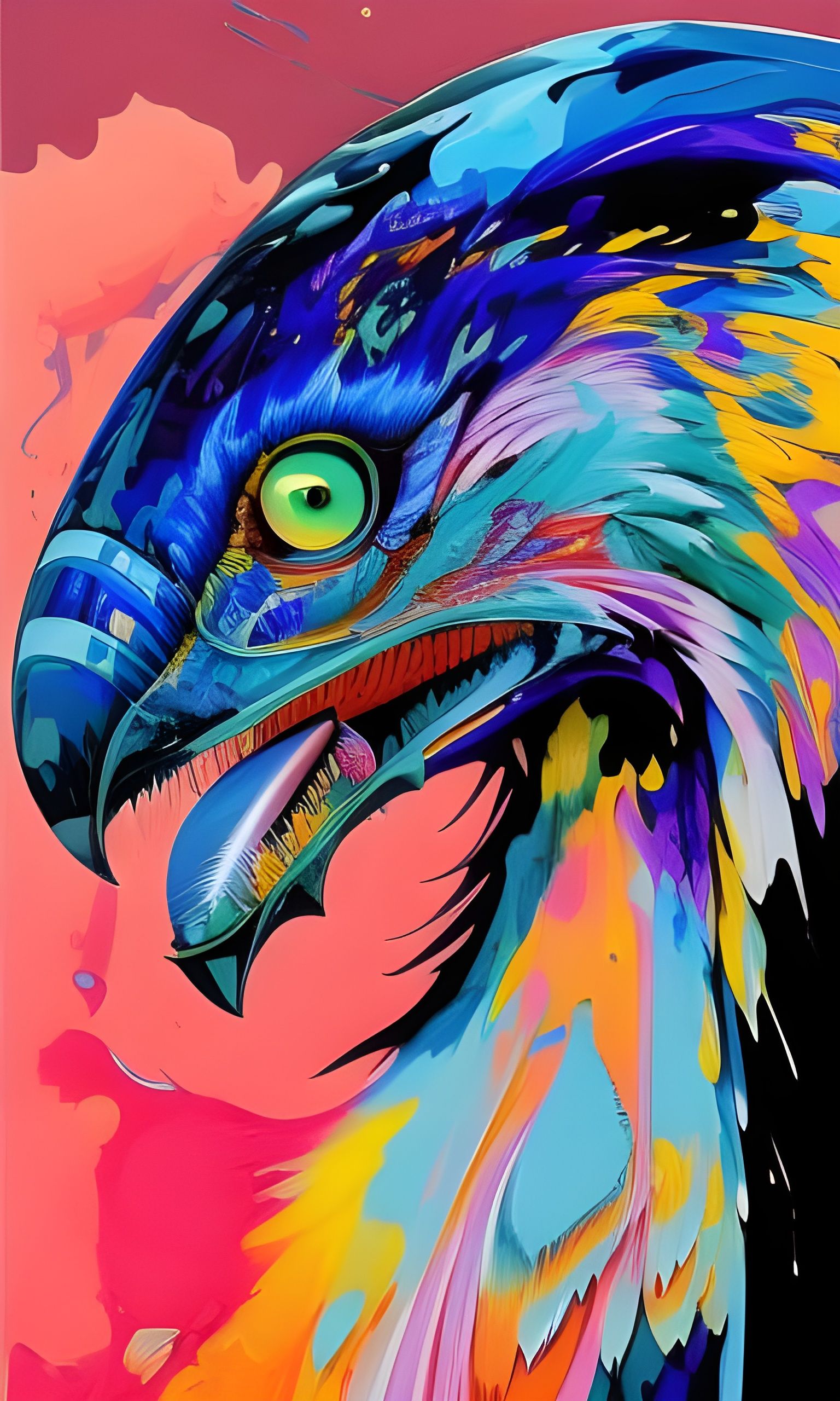 Vibrant Alien Bird Portrait in Digital Gouache