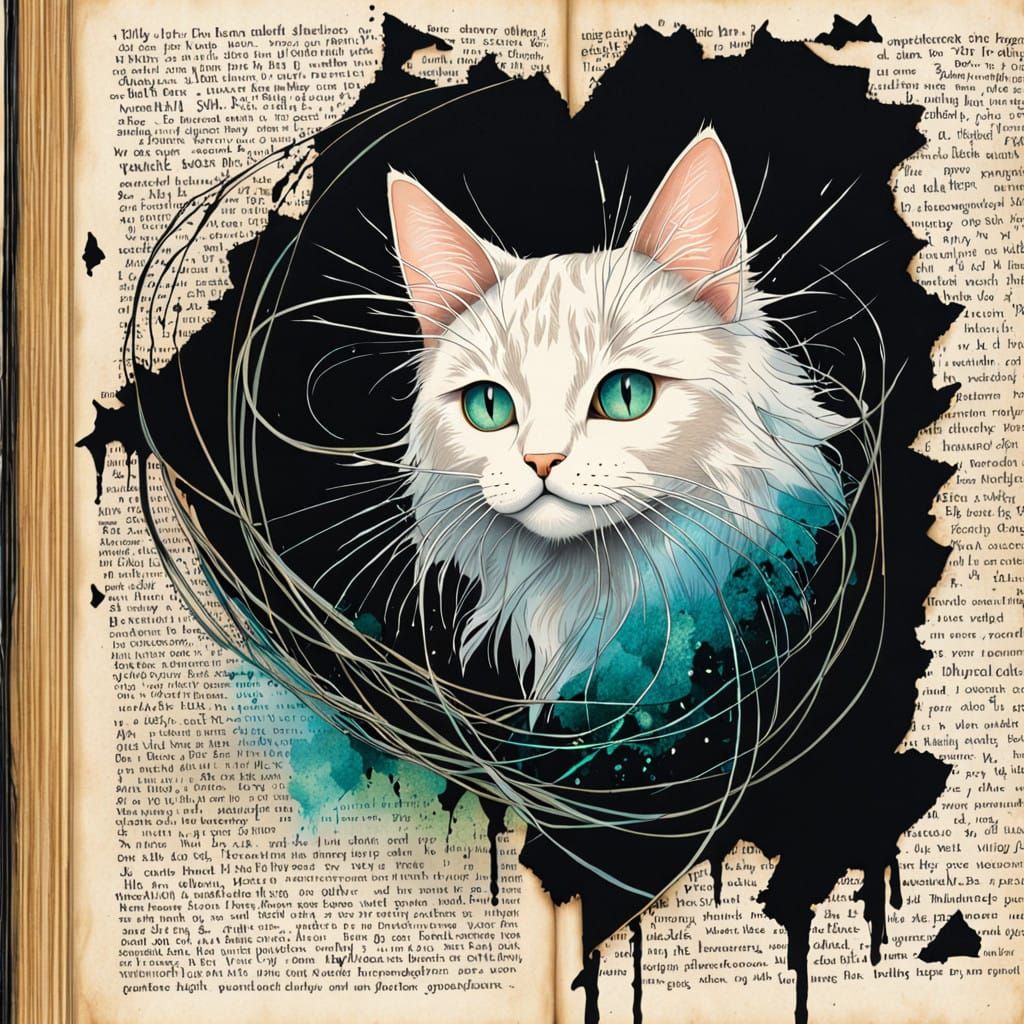 Whimsical Feline Illustration in Vintage Style