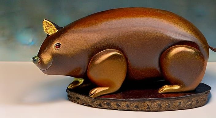 Rough Paper Mache Wombat Sculpture in Amber Colors