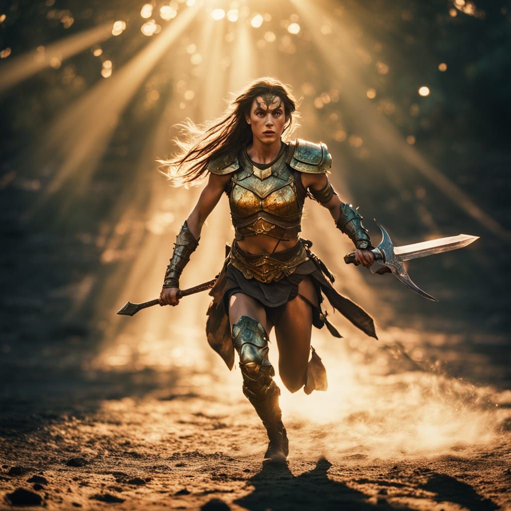 Elf Warrior in Bikini Armor Running Into War