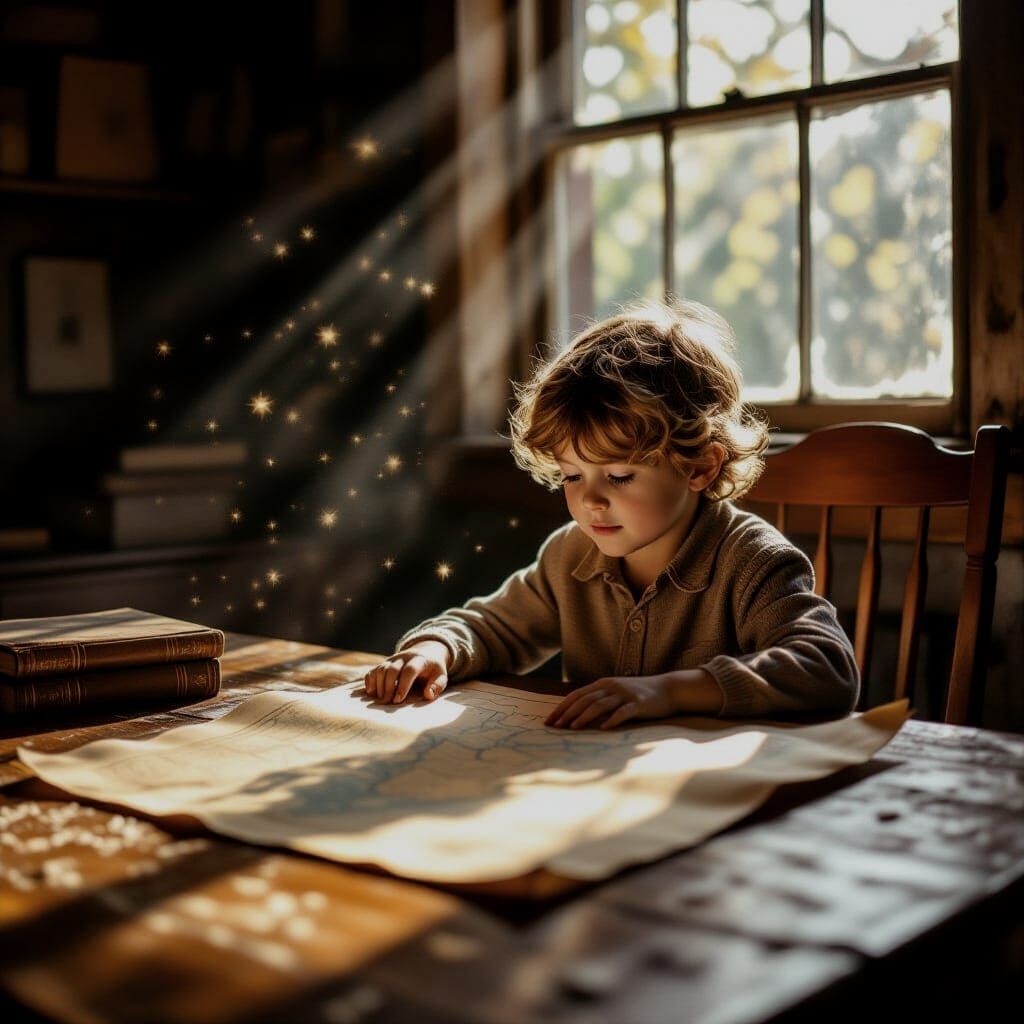 Child's Adventure with Old Map in Photorealistic Style