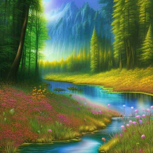 Lush Gothic Valley with Turquoise River and Meadow