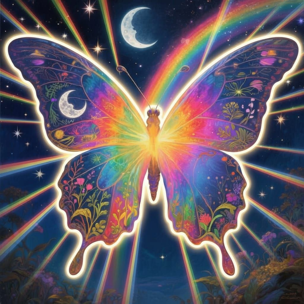 Giant Rainbow Butterfly with Celestial Wings