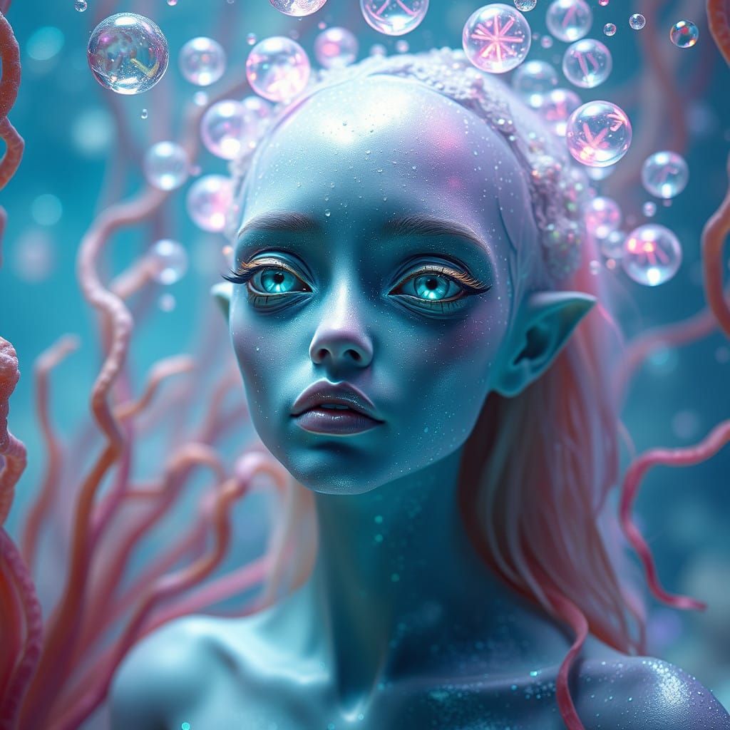 Ethereal Cosmic Alien Princess in Dreamlike Underwater Realm