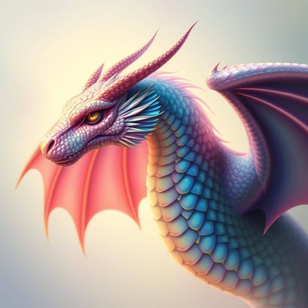 Iridescent Winged Serpent in Airbrush Art Style