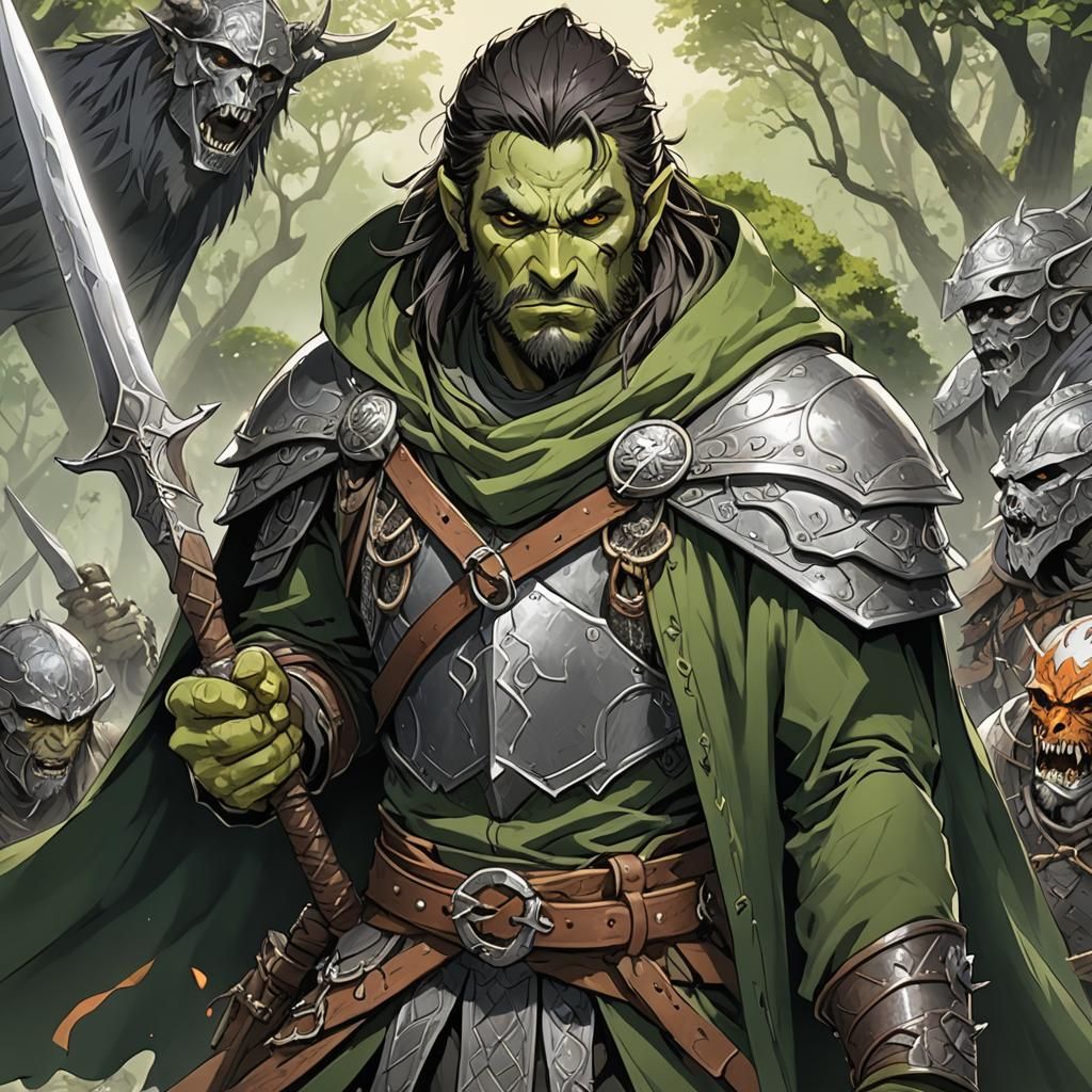 Half-Orc Druid in Anime Style