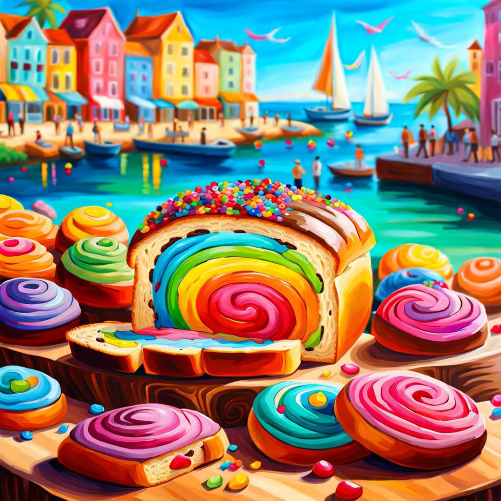 Colorful Furry Sweet Bread on a Beach