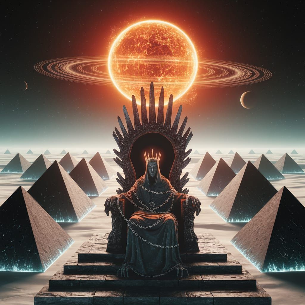 Burning Sun Throne in Surreal Alien Sky