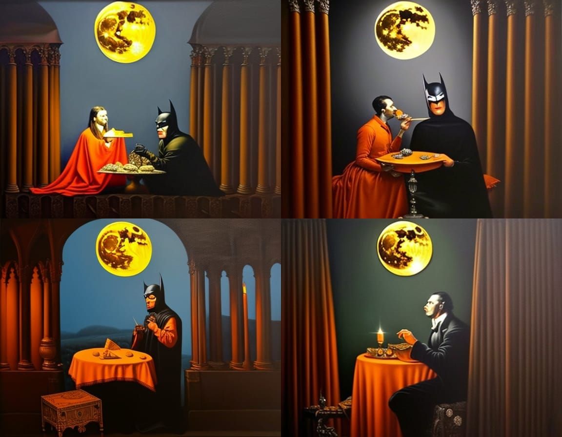 Batman Eating Cheese: A Baroque Oil Painting