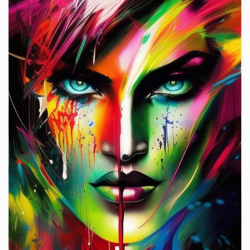 Evil Supergirl in Ink Splash Art